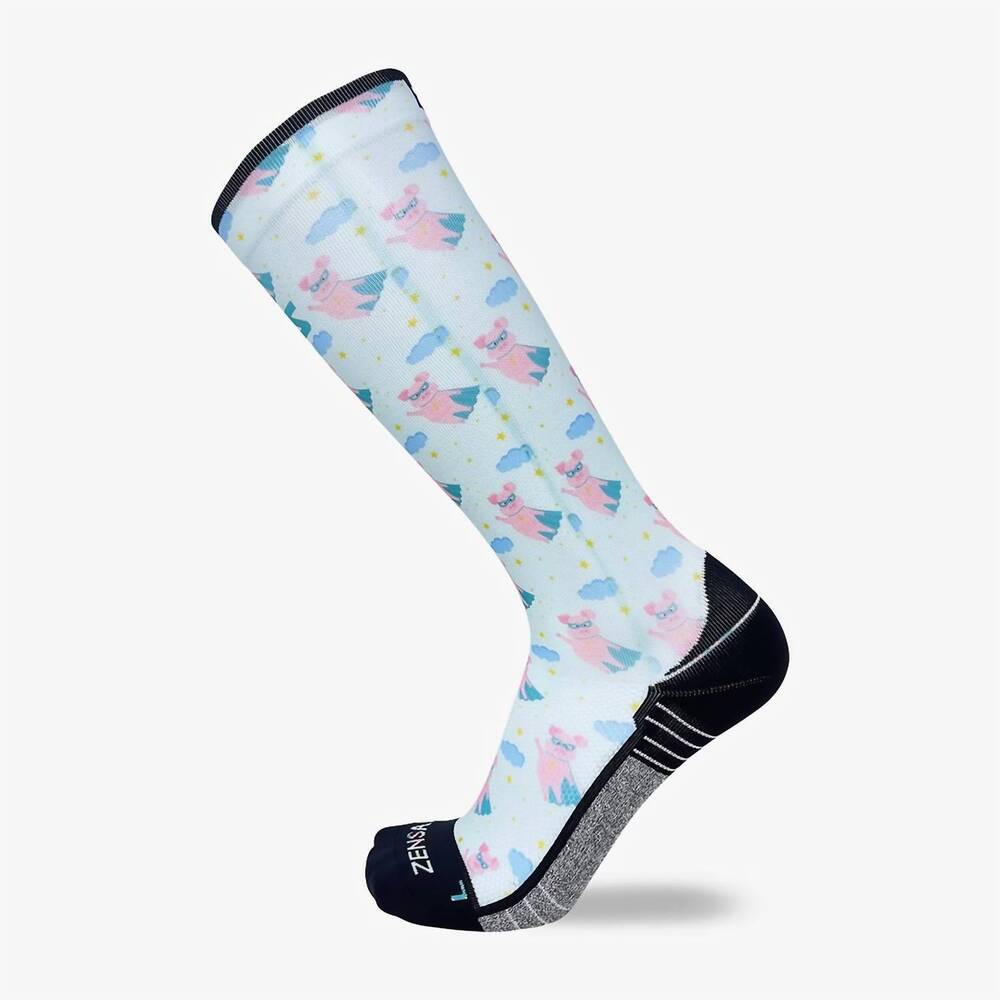 NEW ZENSAH unisex superhero pigs compression knee high socks in light blue